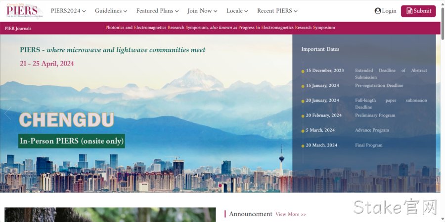 北镇Stake官网受邀参加“PIERS 2024”光学与电磁学国际学术会议！